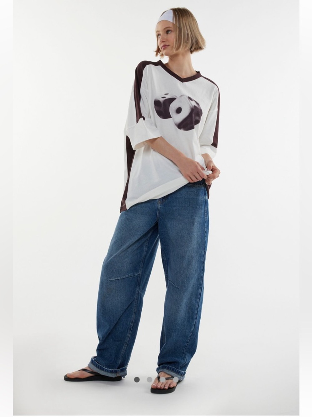 Urban Outfitters Brown and White V-Neck Oversized Dice Tee